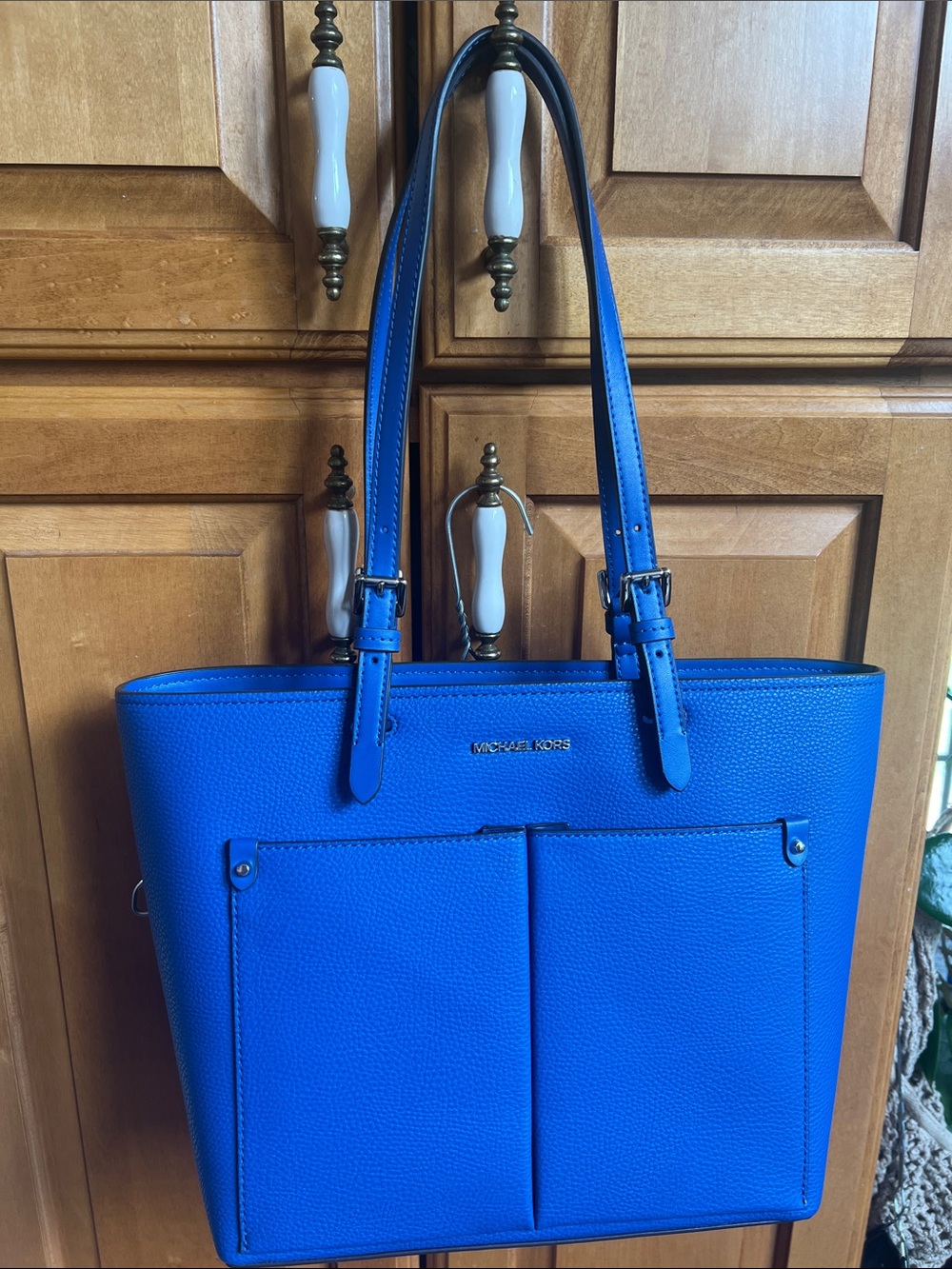 Michael Kors Galaxy Blue Pebbled Leather Tote Jet Set Medium - Picture 7 of 10
